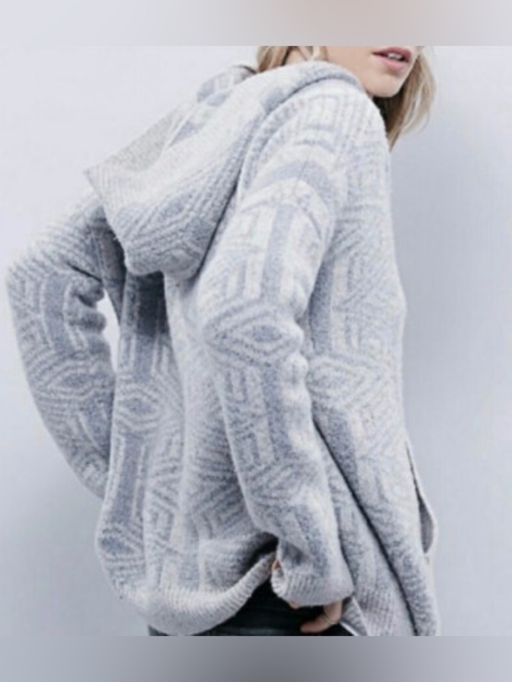 Free People Six Degrees Light Gray Hooded Knit Sweater